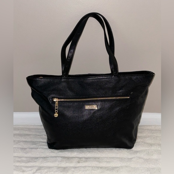 Onna Ehrlich black pebbles leather double handle shoulder tote bag - Picture 1 of 8